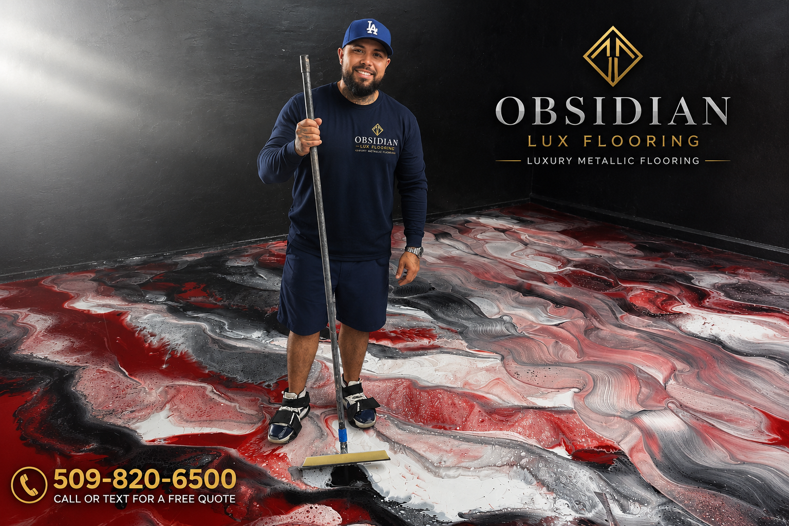 Obsidian Lux Flooring red metallic epoxy project